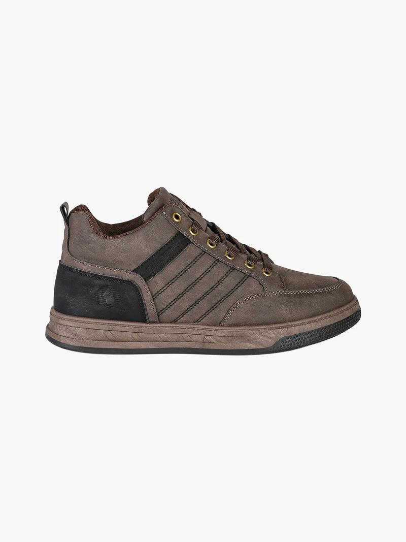 Sneakers alte da uomo stringate in ecopelle - moro