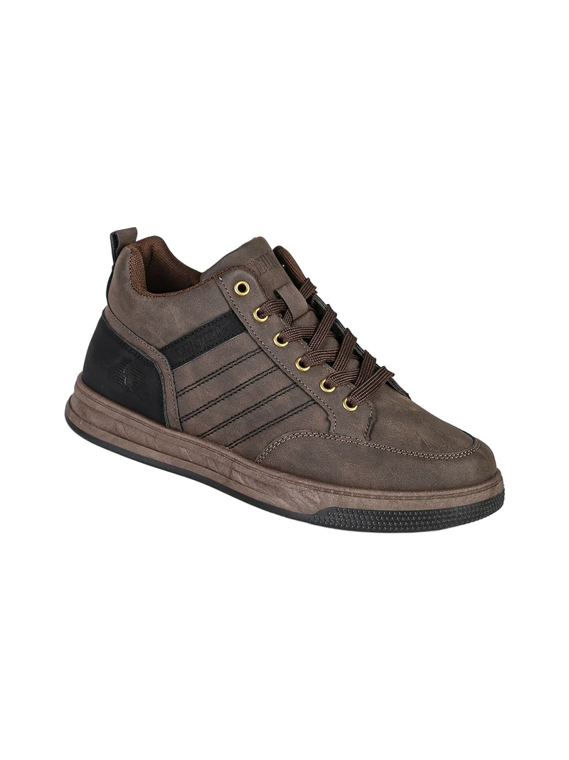 Sneakers alte da uomo stringate in ecopelle - moro