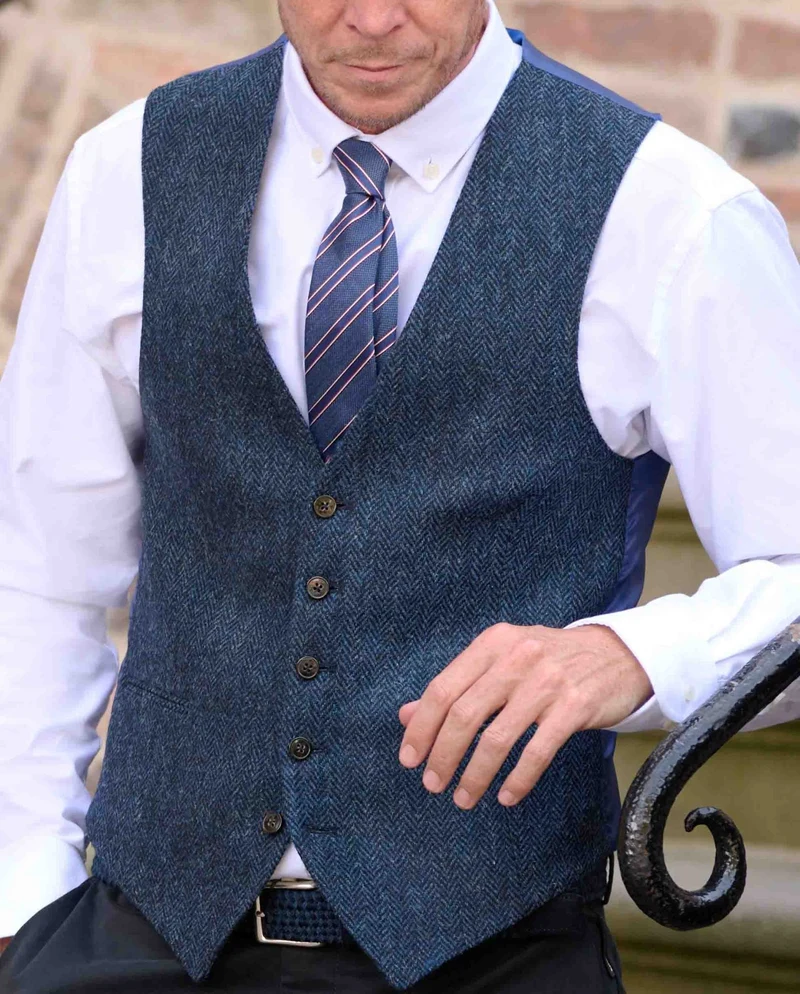 Harris Tweed Weste "Tailor" in blue Herringbone