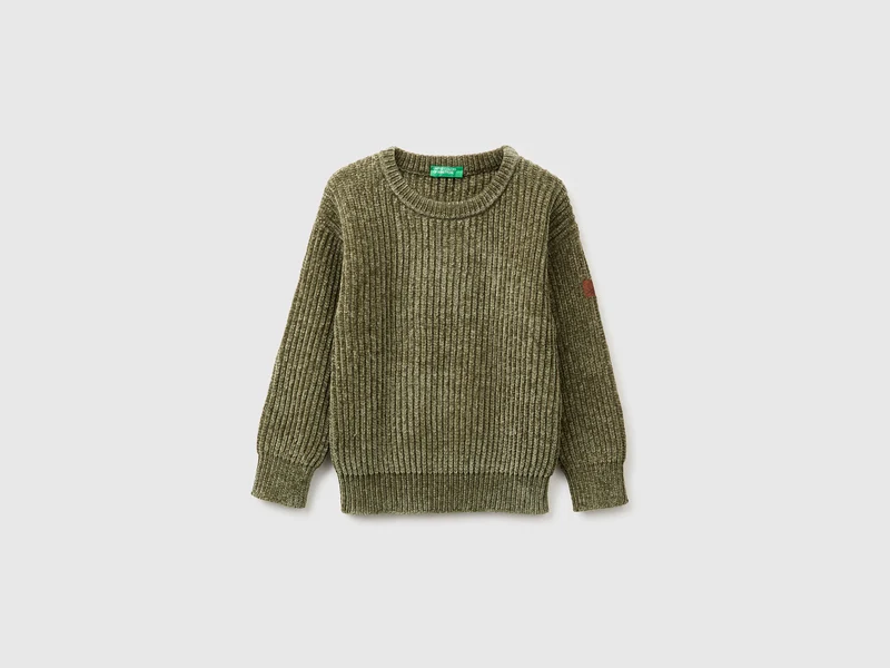 Chenille-Pullover mit Rundhalsausschnitt