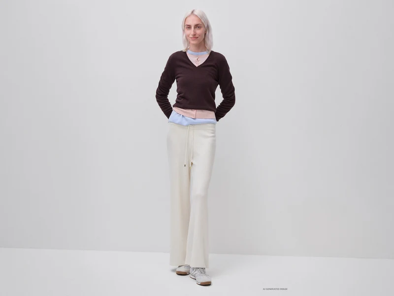 Schokoladenbrauner V-Ausschnitt-Pullover aus reiner Merinowolle