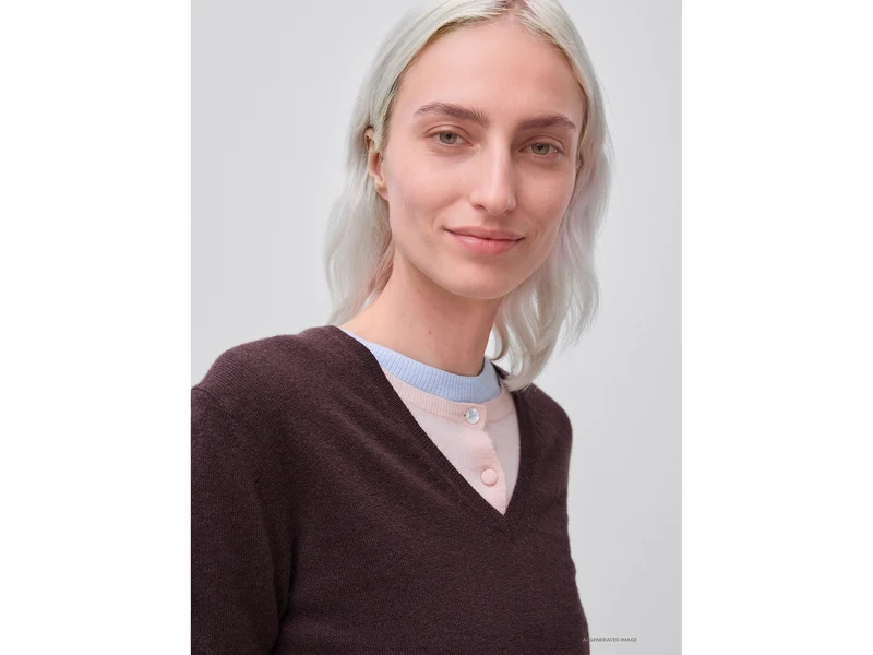 Schokoladenbrauner V-Ausschnitt-Pullover aus reiner Merinowolle