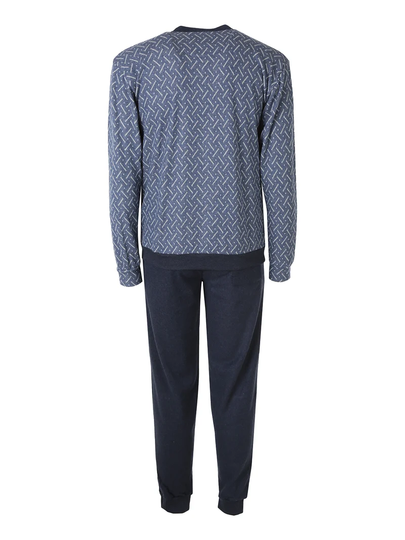 Pigiama invernale da uomo in punto milano rasato con stampe - blu