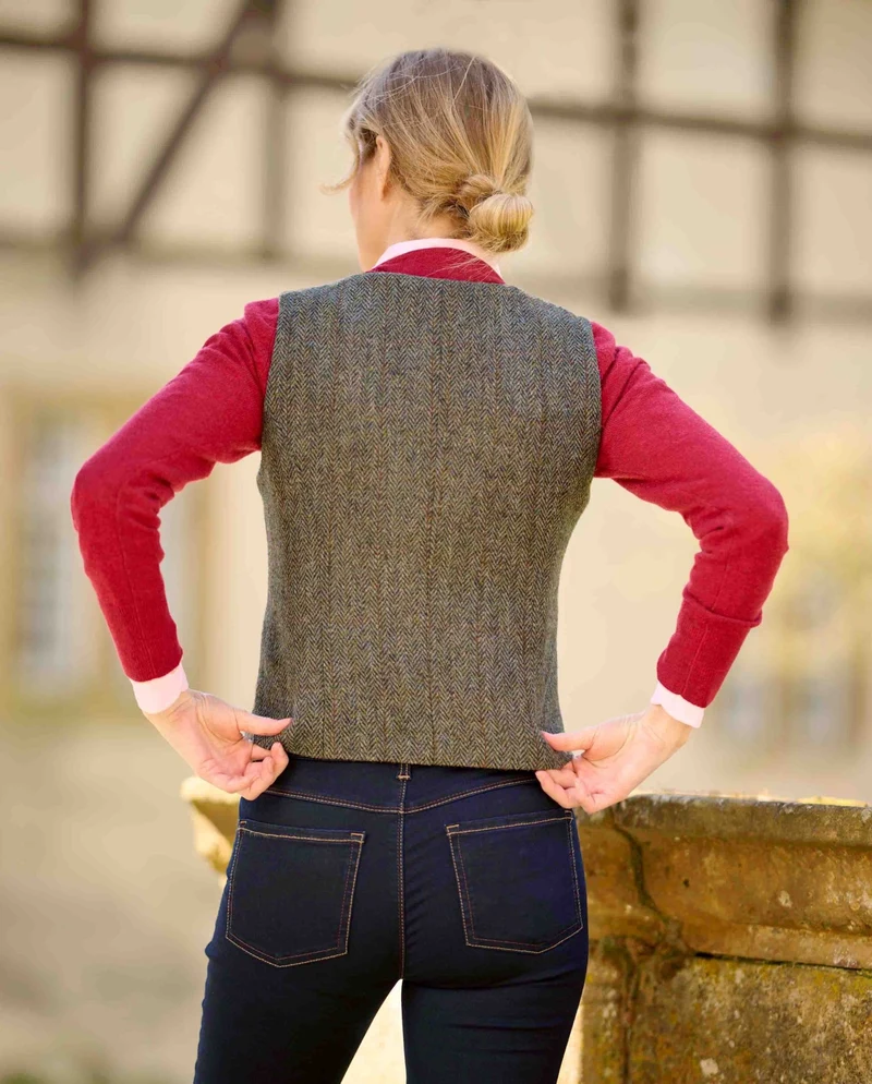 Damen Harris Tweed Weste "Lea" in evergreen