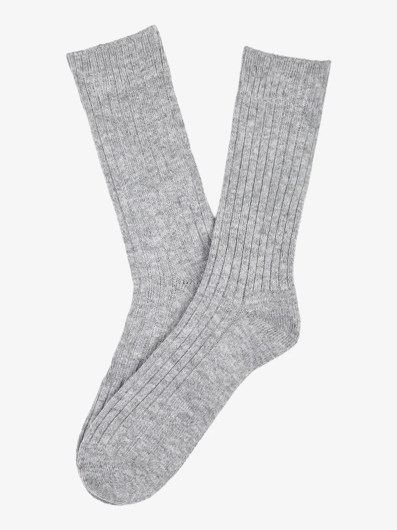 Calze corte da uomo in misto lana e cashmere a coste - grigio
