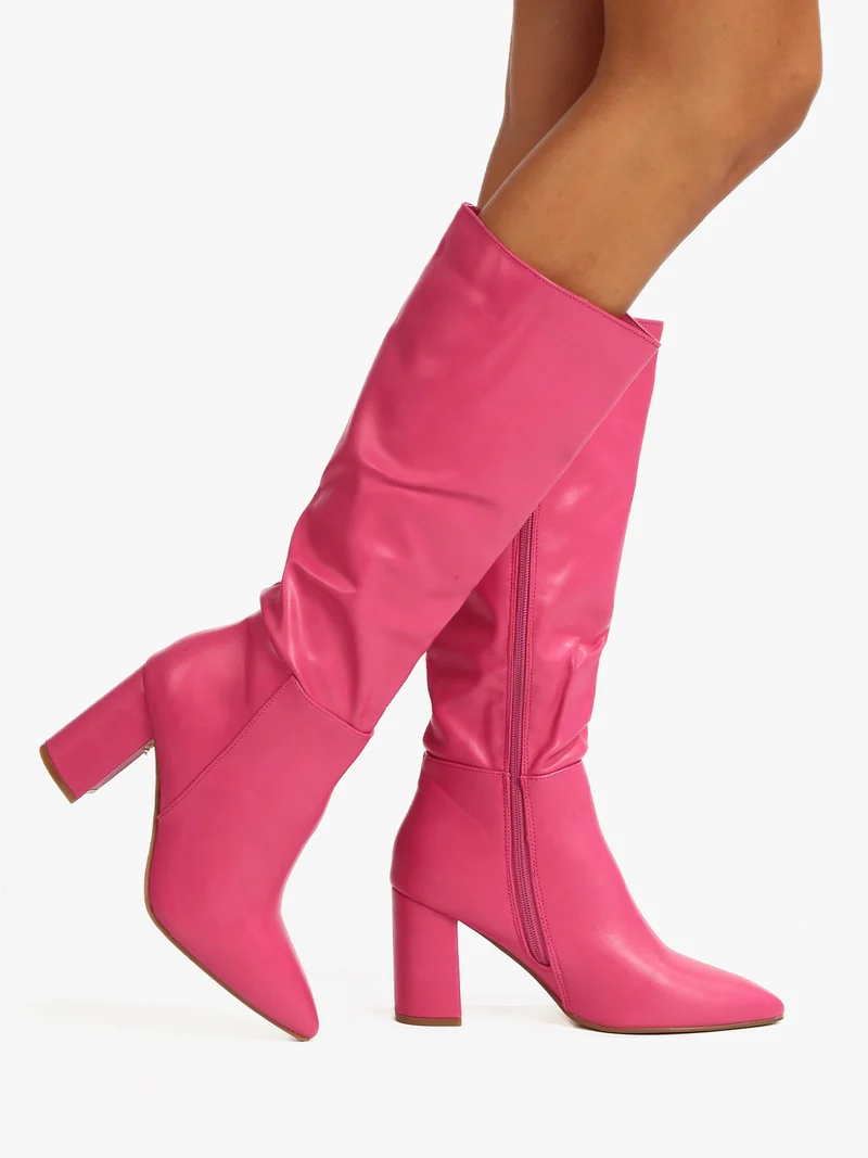 Stivali con tacco quadrato - fucsia