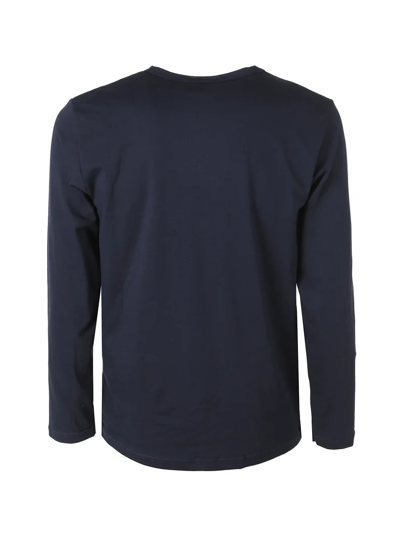 T-shirt girocollo da uomo a maniche lunghe con logo - blu scuro