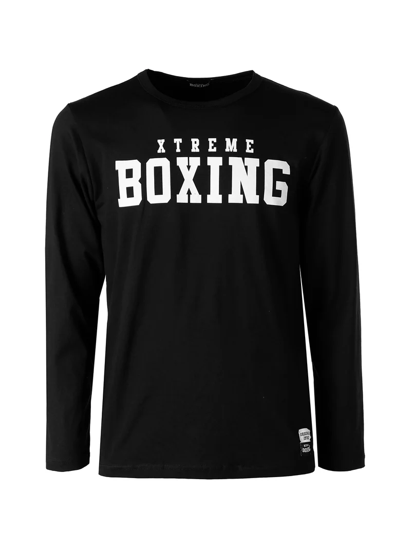 T-shirt girocollo da uomo a maniche lunghe con logo - nero