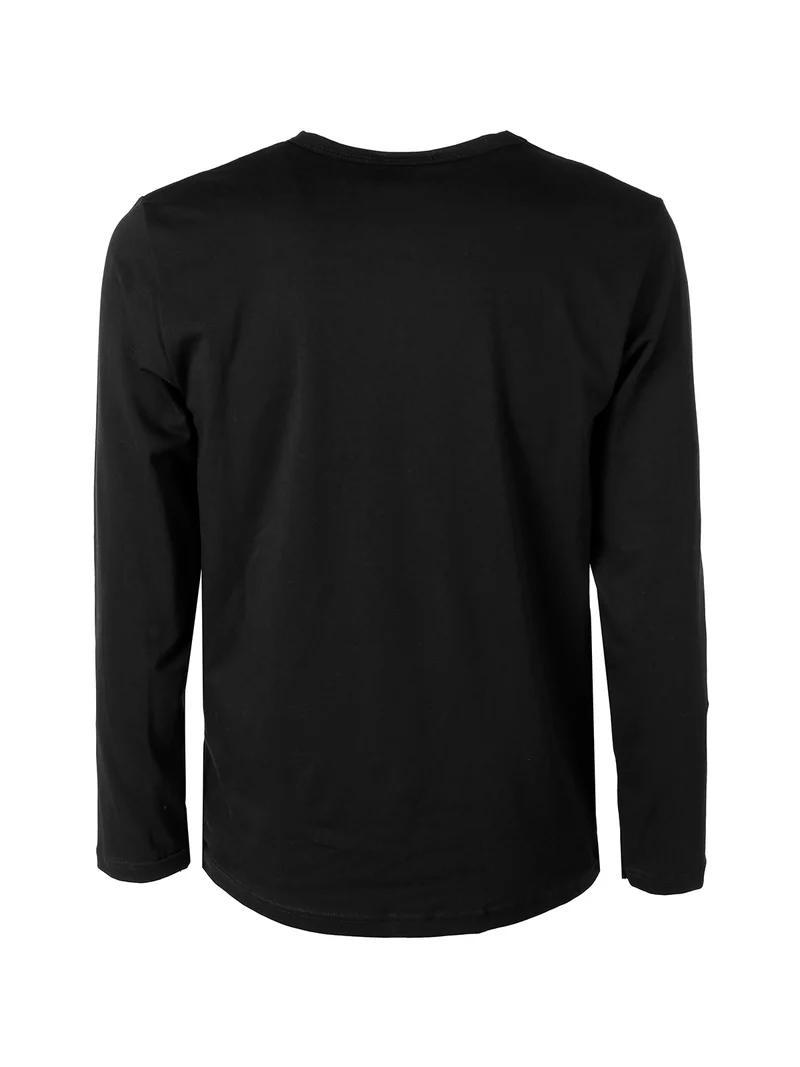 T-shirt girocollo da uomo a maniche lunghe con logo - nero