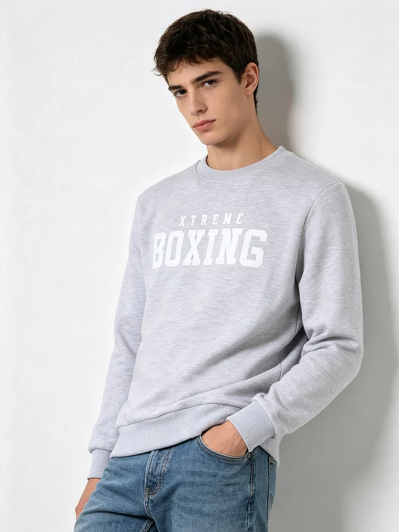 Felpa girocollo da uomo con logo e interno felpato - grigio