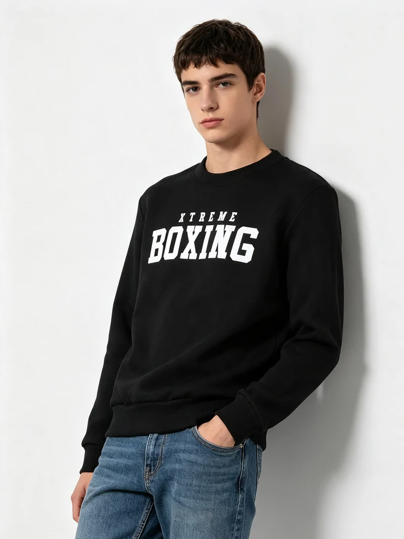 Felpa girocollo da uomo con logo e interno felpato - nero