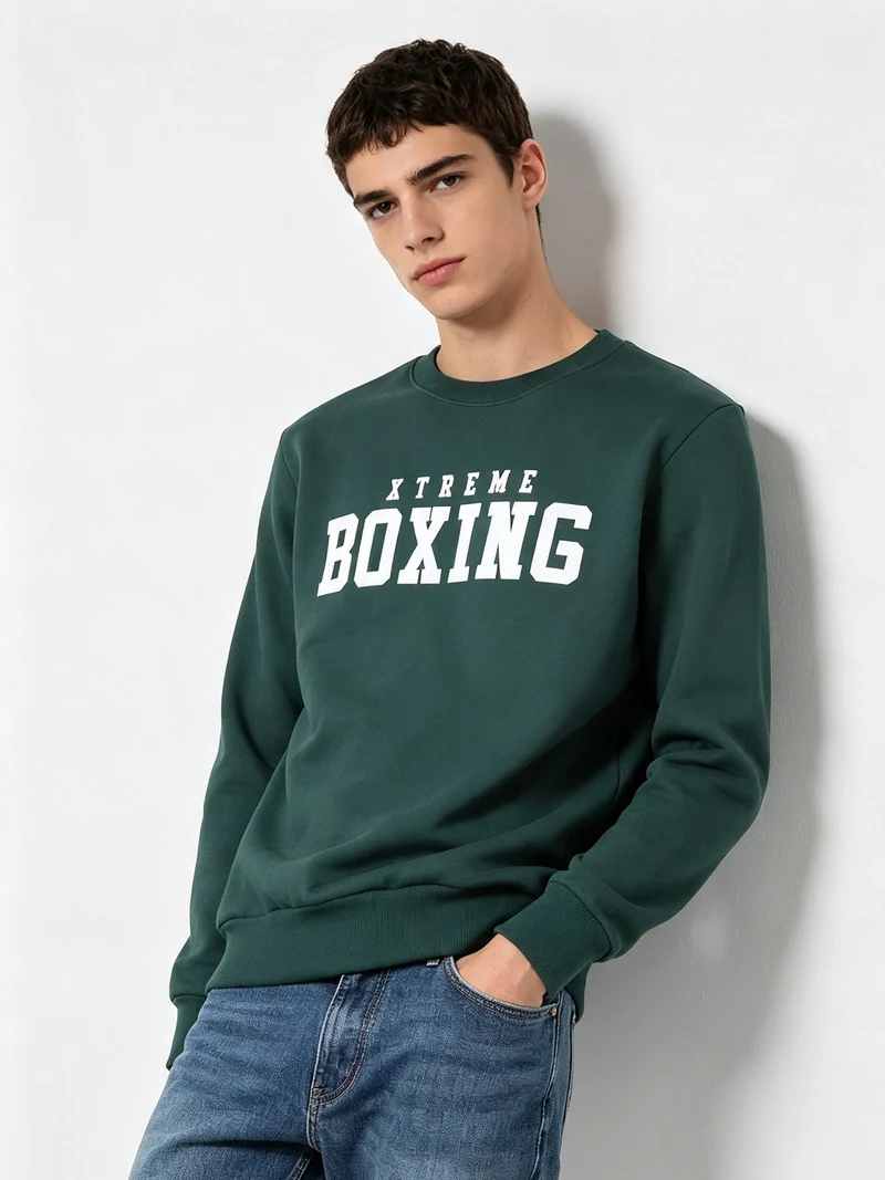 Felpa girocollo da uomo con logo e interno felpato - verde