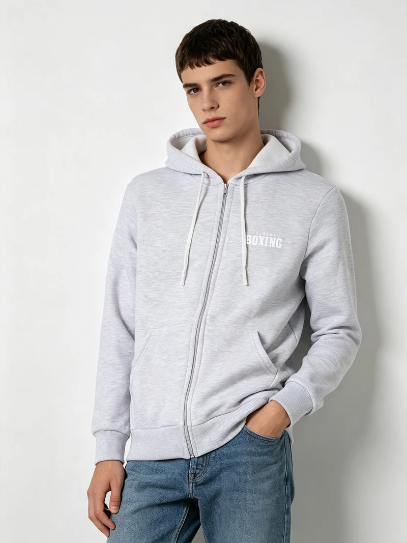 Felpa pesante da uomo con cappuccio e zip - grigio