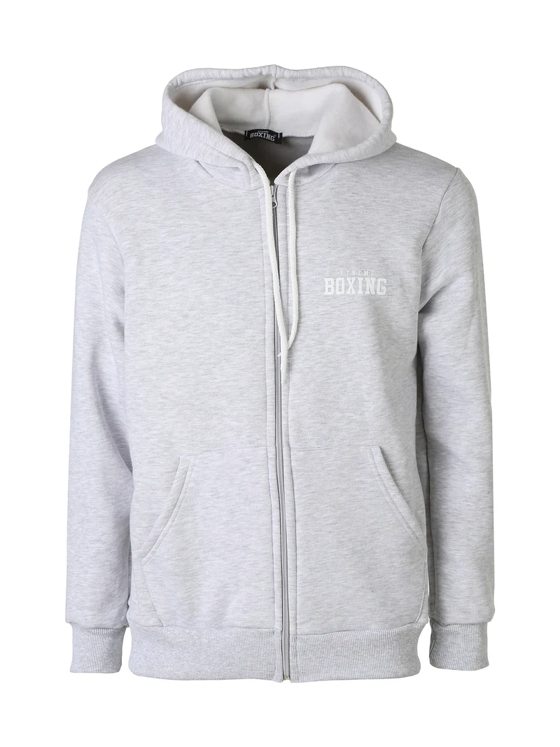 Felpa pesante da uomo con cappuccio e zip - grigio