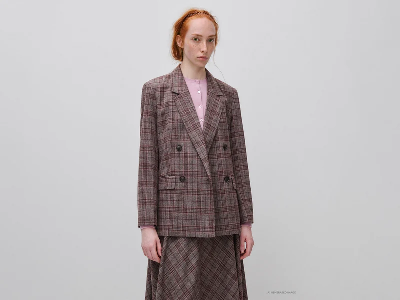 Zweireihiger Tartan-Blazer aus Viskosemischgewebe