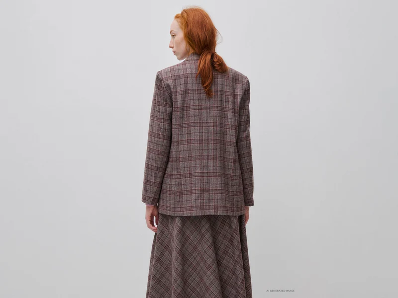Zweireihiger Tartan-Blazer aus Viskosemischgewebe
