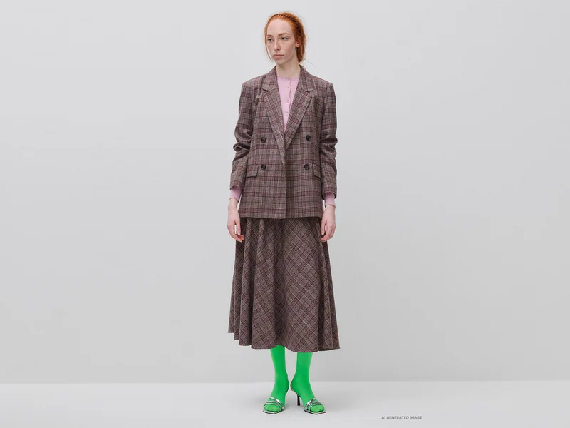 Zweireihiger Tartan-Blazer aus Viskosemischgewebe