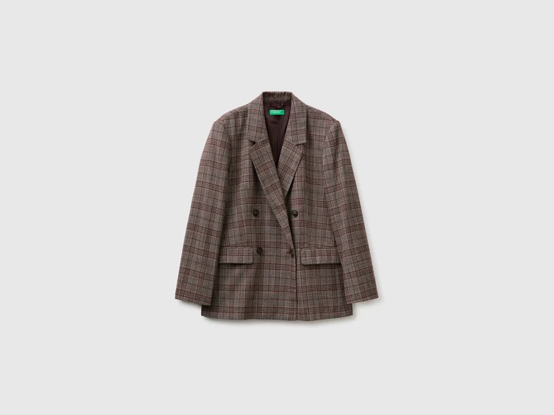 Zweireihiger Tartan-Blazer aus Viskosemischgewebe