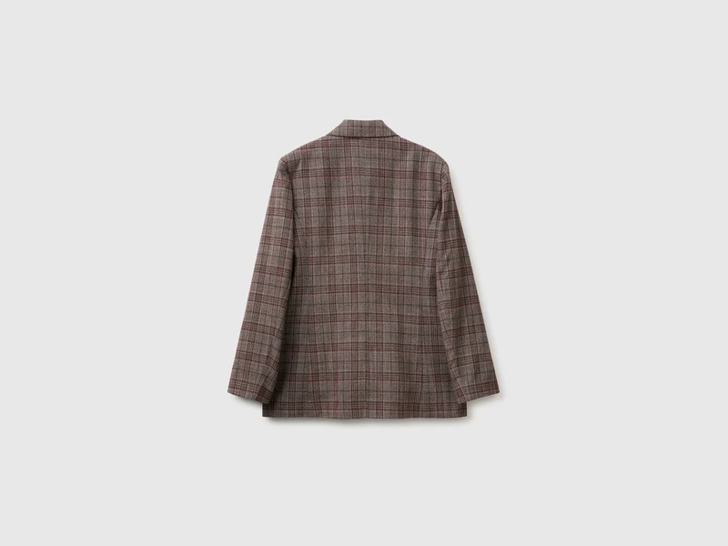 Zweireihiger Tartan-Blazer aus Viskosemischgewebe