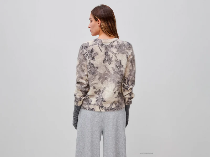 Pullover mit Blumenmuster aus Mohair-Wollmischung