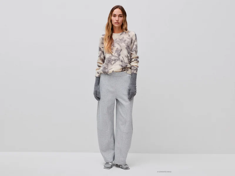 Pullover mit Blumenmuster aus Mohair-Wollmischung
