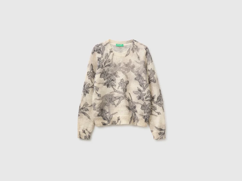 Pullover mit Blumenmuster aus Mohair-Wollmischung