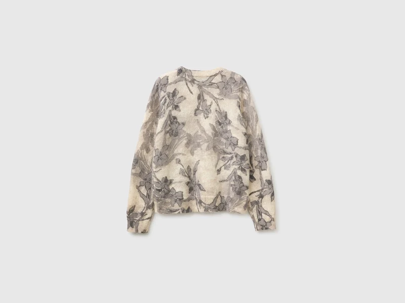 Pullover mit Blumenmuster aus Mohair-Wollmischung