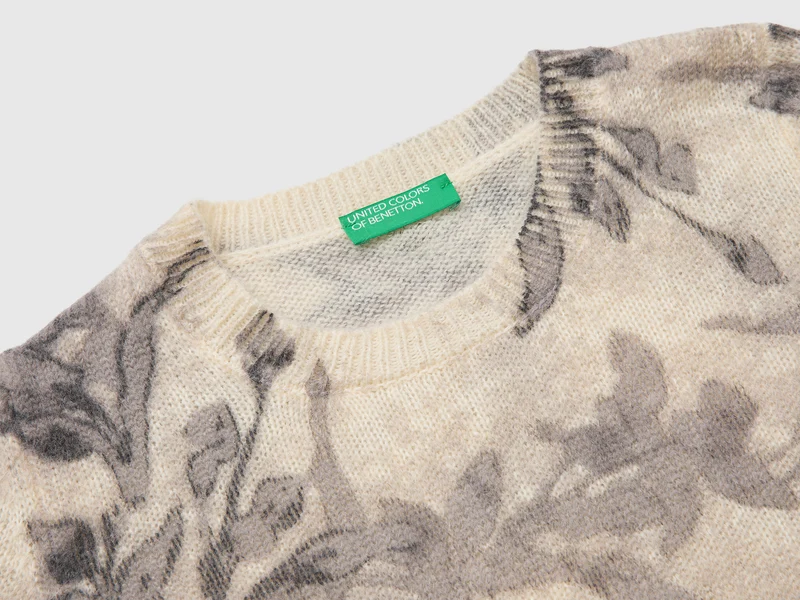 Pullover mit Blumenmuster aus Mohair-Wollmischung
