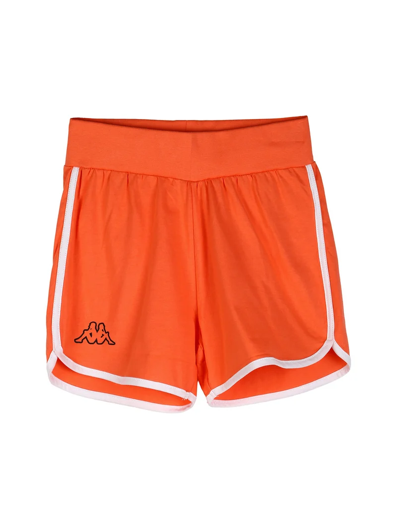 Completo smanicato da ragazza in cotone con canotta cropped e shorts - arancione