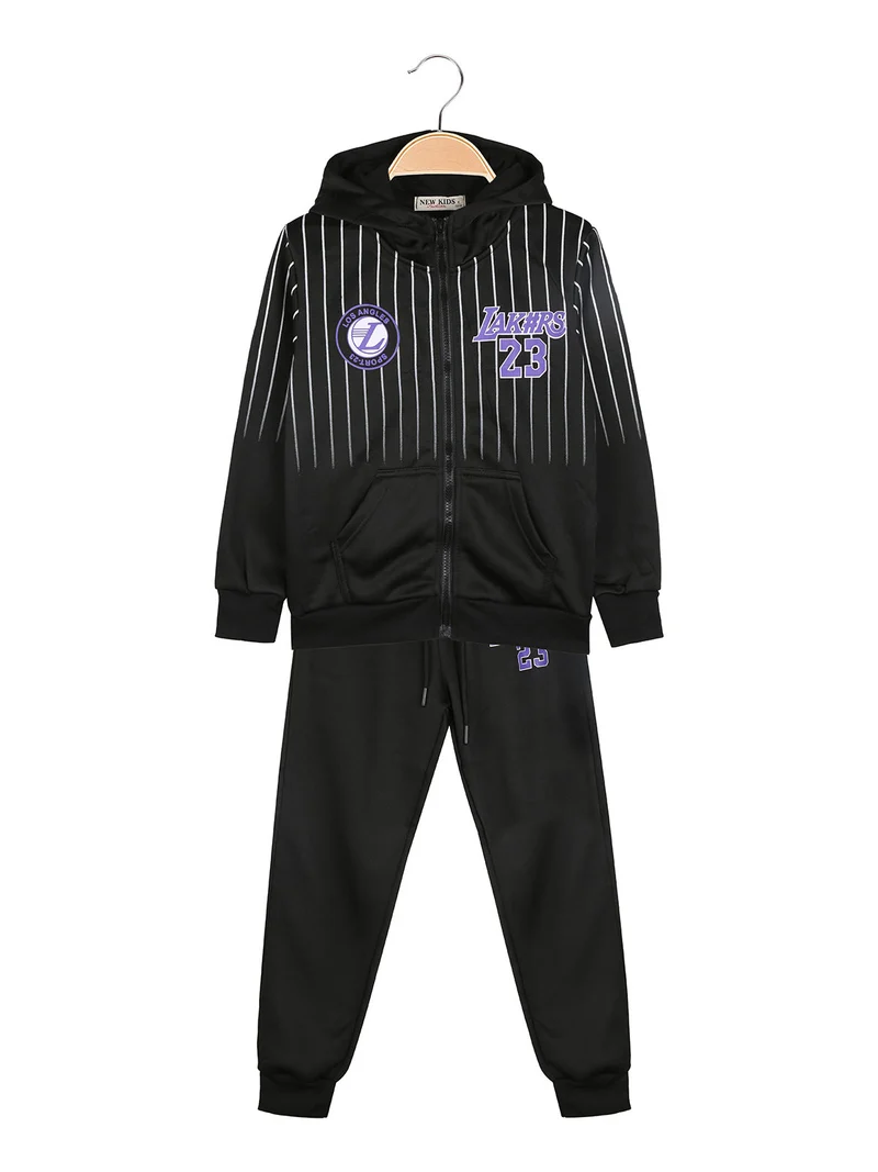 Completo tuta 2 pezzi da bambino con cappuccio - nero