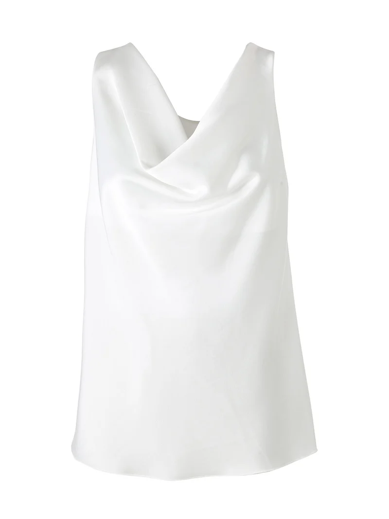 Top donna effetto raso con scollo a cascata - bianco