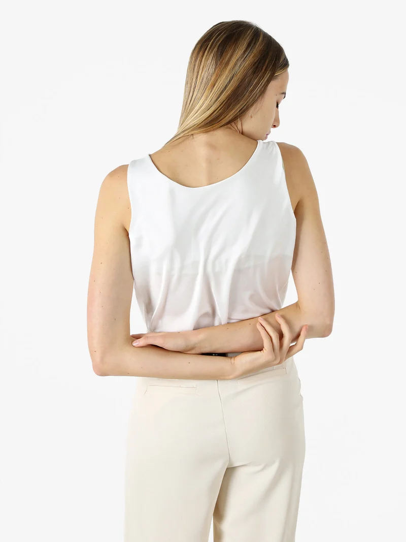 Top donna effetto raso con scollo a cascata - bianco