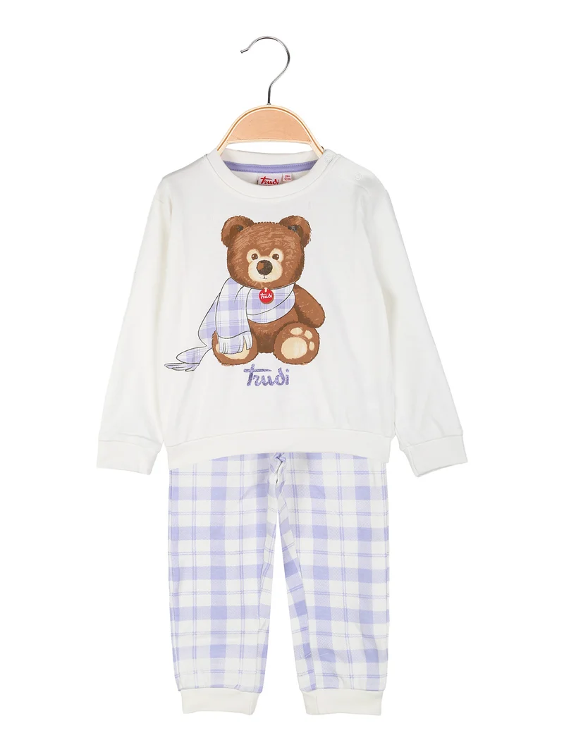 Pigiama lungo da neonata in cotone con pantaloni a quadri - panna