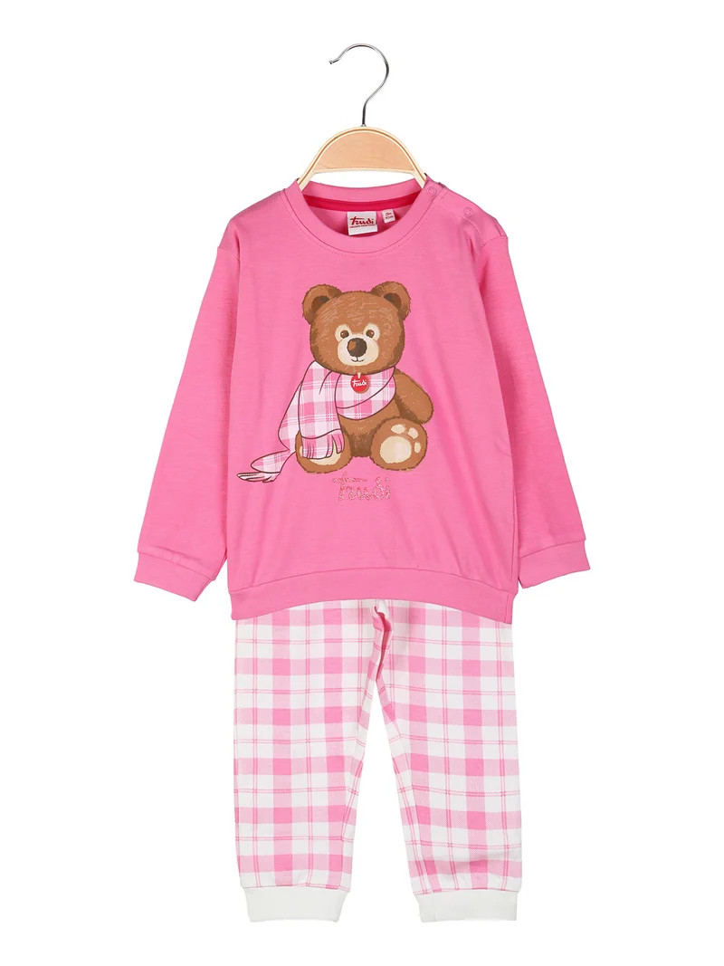 Pigiama lungo da neonata in cotone con pantaloni a quadri - rosa