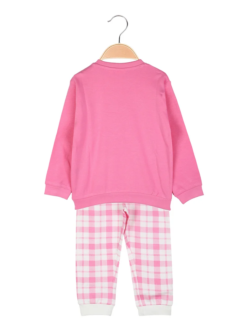 Pigiama lungo da neonata in cotone con pantaloni a quadri - rosa