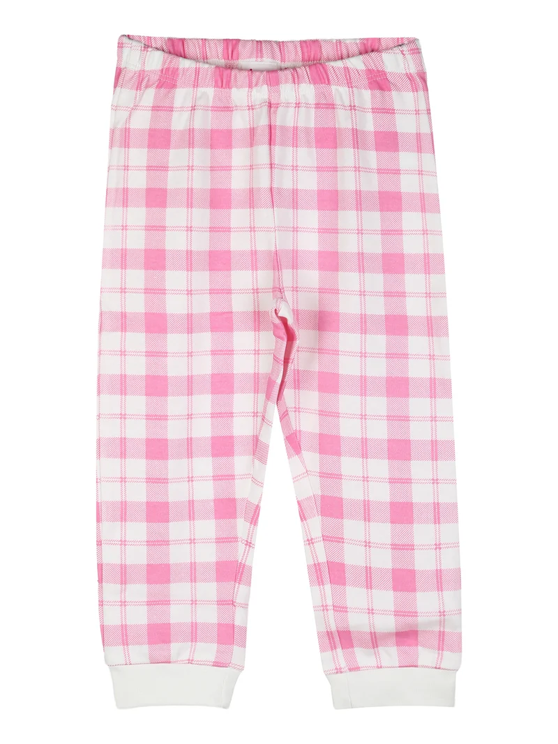 Pigiama lungo da neonata in cotone con pantaloni a quadri - rosa