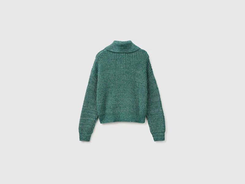 Mélange-Pullover mit Stehkragen und halbem Reißverschluss