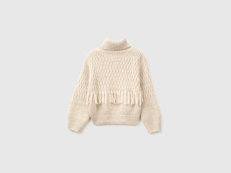Pullover mit Fransen aus Wollmischung