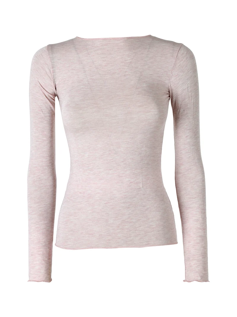 MABEL Maglia donna a maniche lunghe con scollo tondo in misto cashmere - rosa