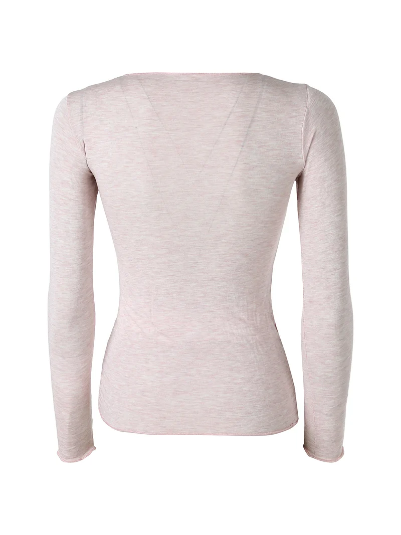 MABEL Maglia donna a maniche lunghe con scollo tondo in misto cashmere - rosa