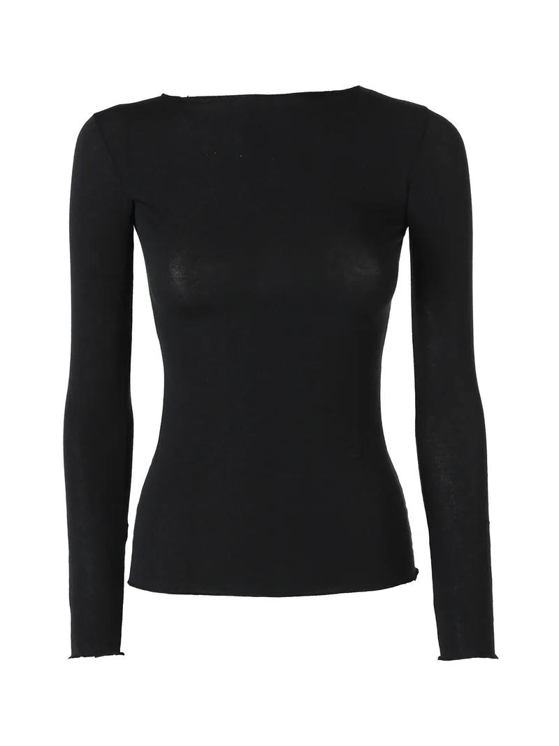 MABEL Maglia donna a maniche lunghe con scollo tondo in misto cashmere - nero