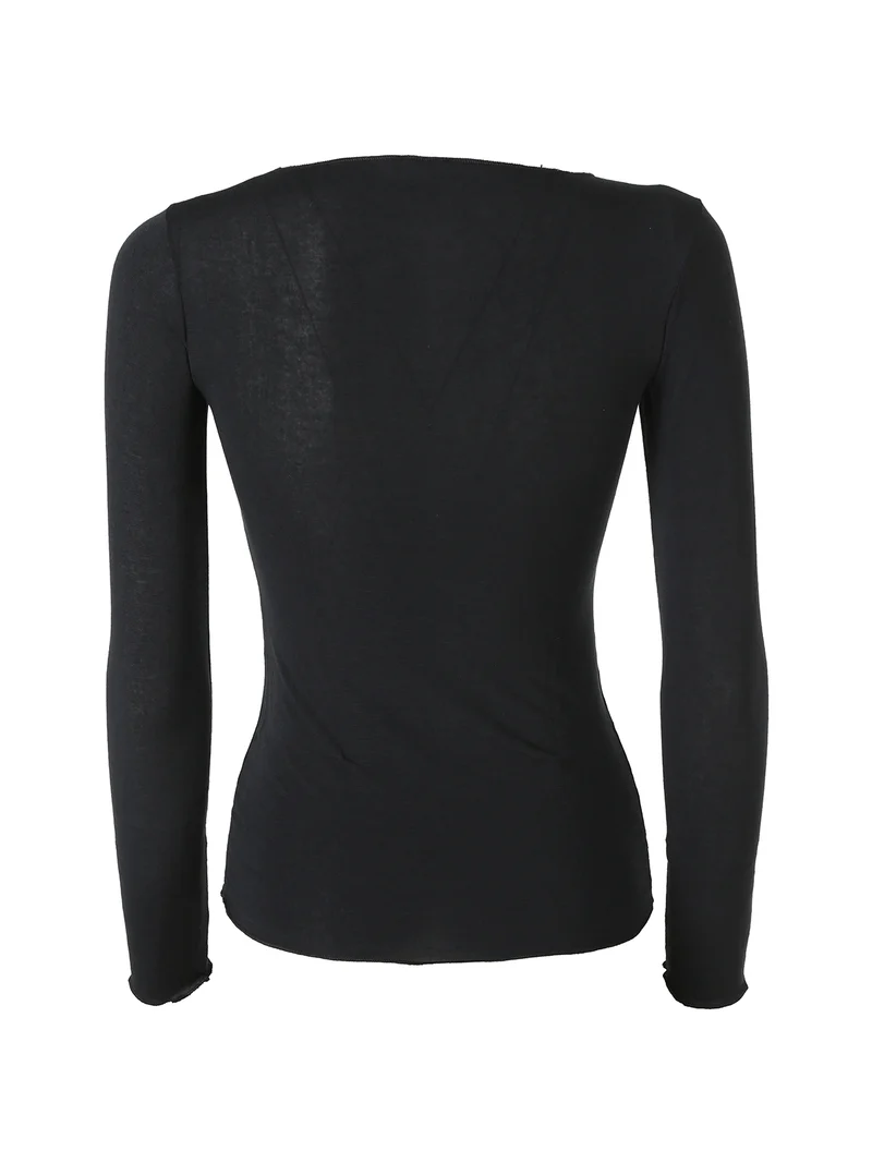 MABEL Maglia donna a maniche lunghe con scollo tondo in misto cashmere - nero