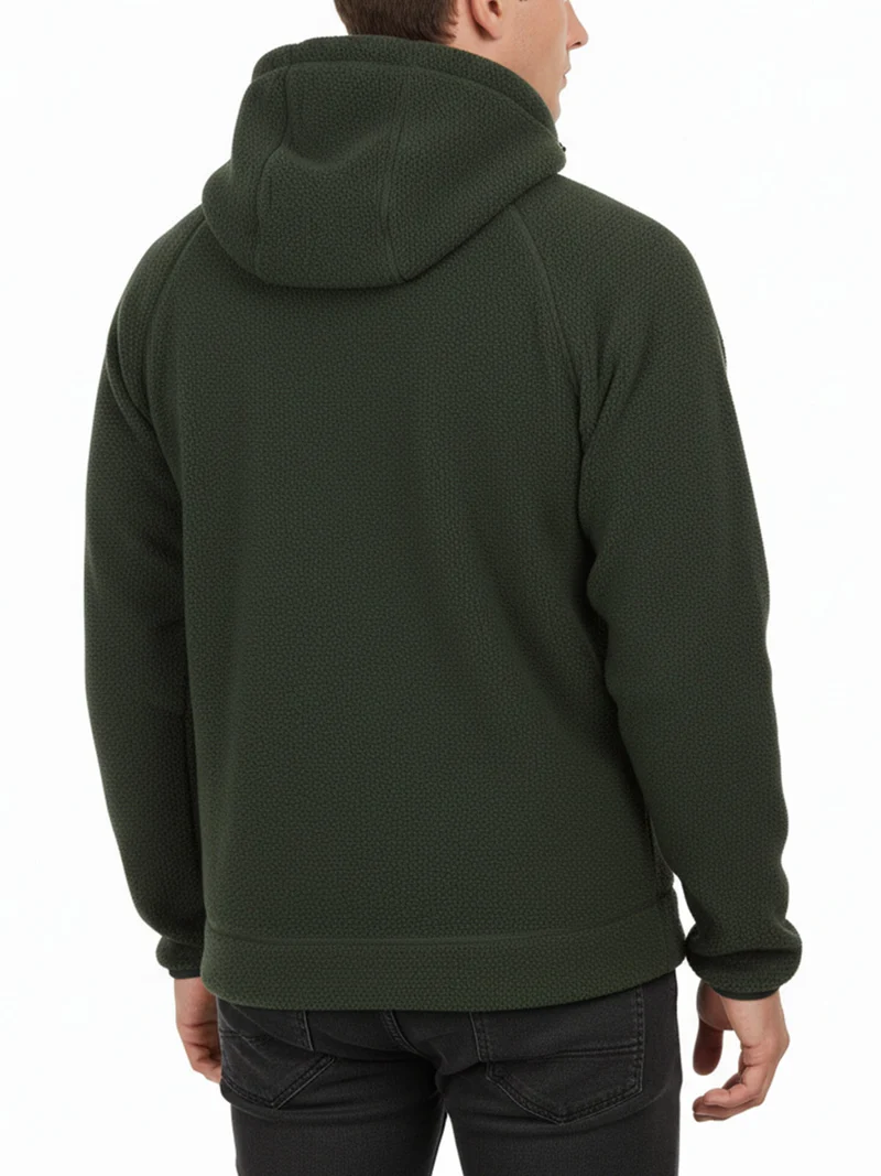 Felpa teddy in pile da uomo con cappuccio e zip - militare