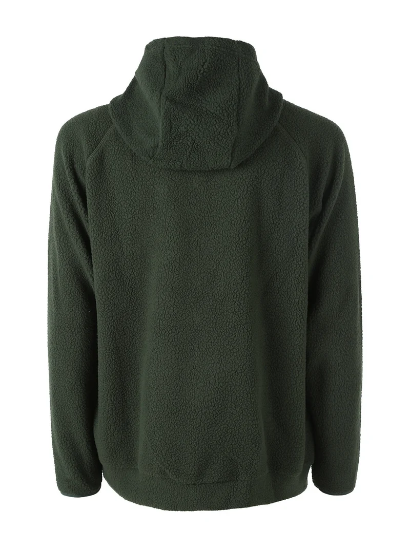 Felpa teddy in pile da uomo con cappuccio e zip - militare