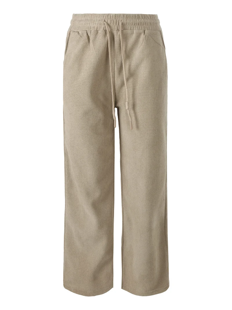 Pantaloni donna in velluto a coste con coulisse - beige