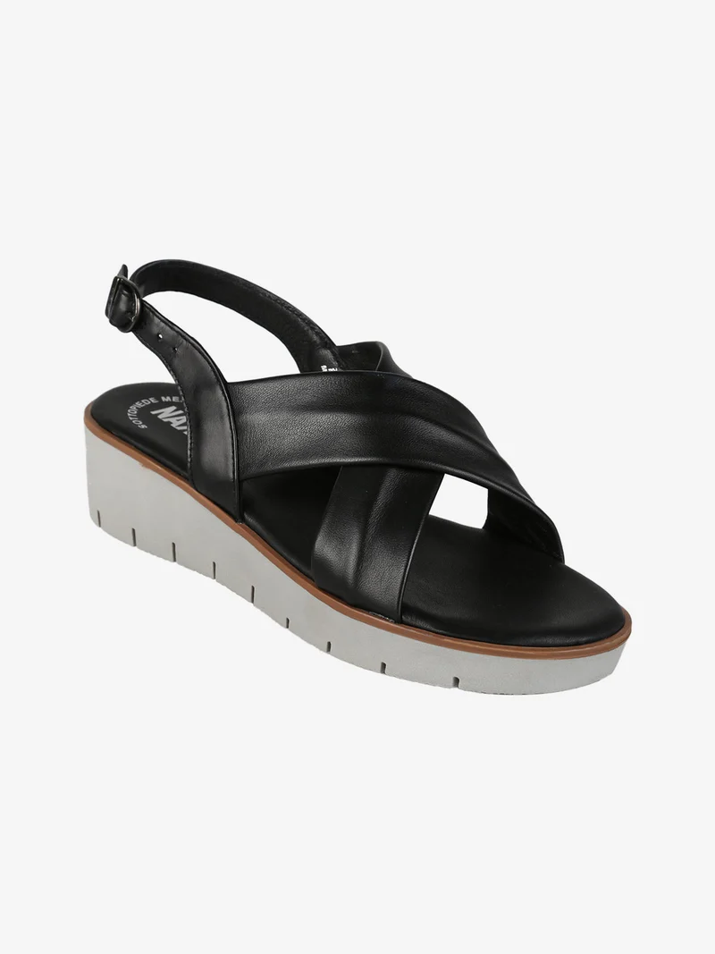 Sandali in pelle da donna con fasce intrecciate - nero