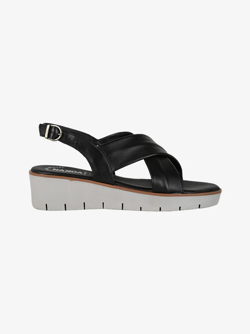 Sandali in pelle da donna con fasce intrecciate - nero