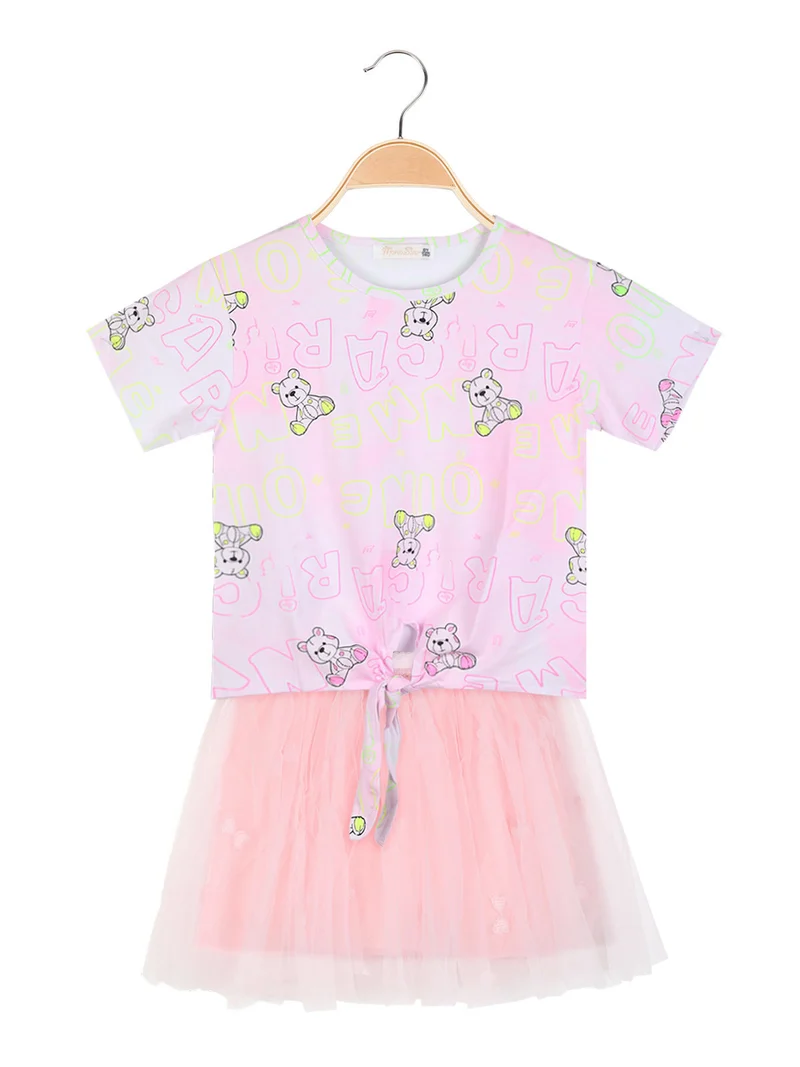 Completo da bambina gonna in tulle + t-shirt - rosa