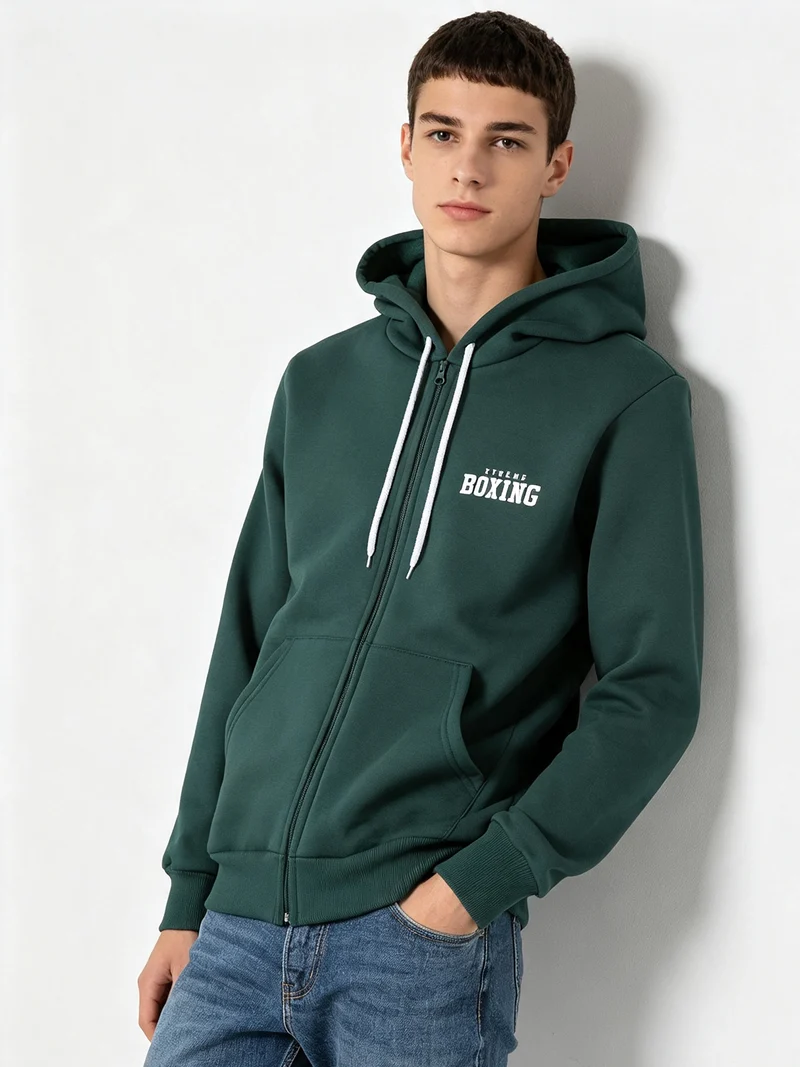 Felpa pesante da uomo con cappuccio e zip - verde