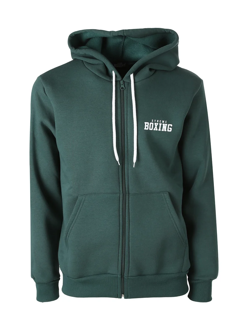 Felpa pesante da uomo con cappuccio e zip - verde